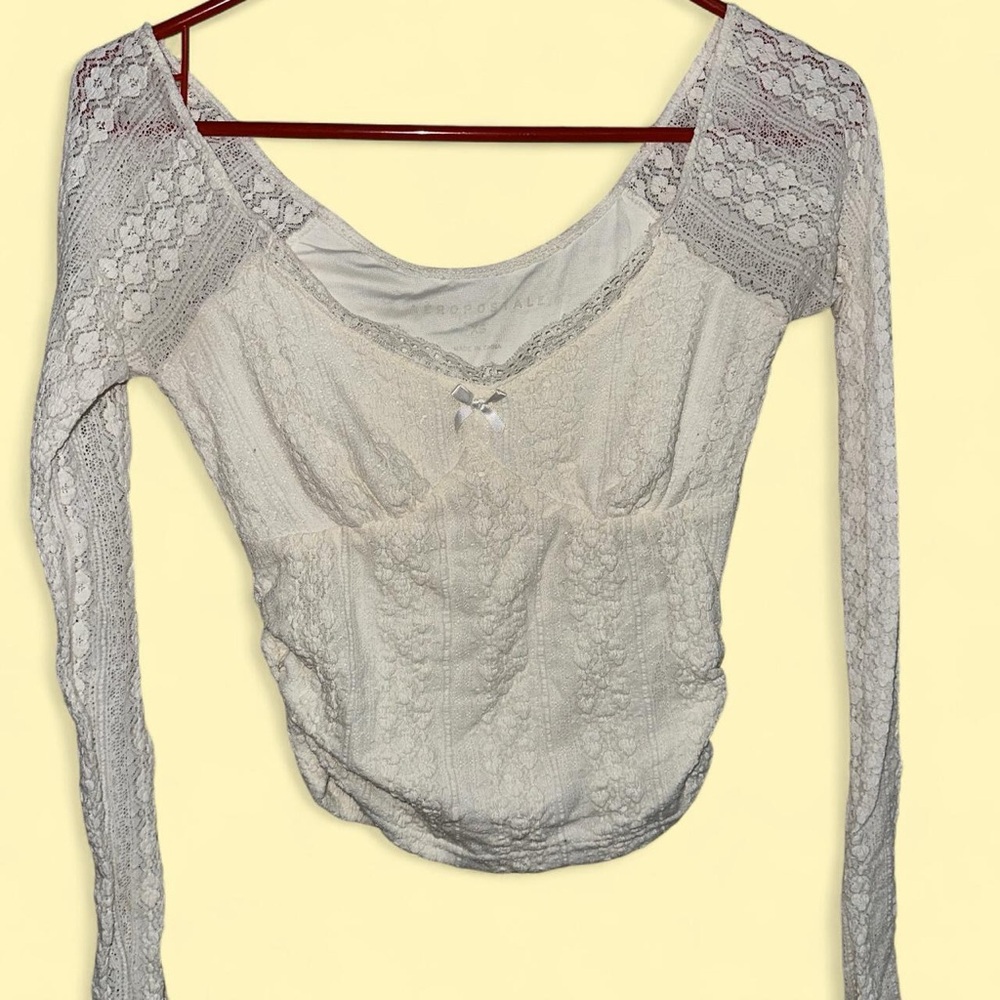 Aeropostale White Lace Long Sleeve Top